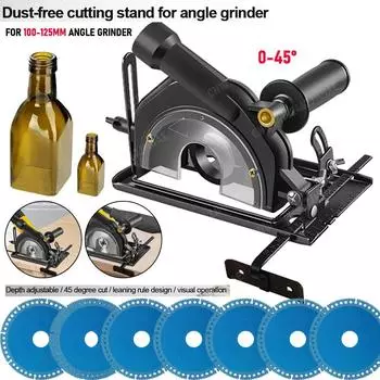 Переходник для ручного углового шлифовального станка на кронштейн для шлифовального станка с режущим лезвием 40 мм, регулируемый кронштейн основания 0-45° с направляющей линейкой для пилы 100-125 мм