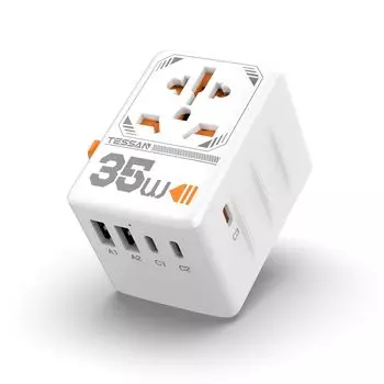 Переходник для заграничных поездок TESSAN Переходник для заграничных поездок Переходник для заграничных поездок Совместимая по всему миру розетка для быстрой зарядки PD35W