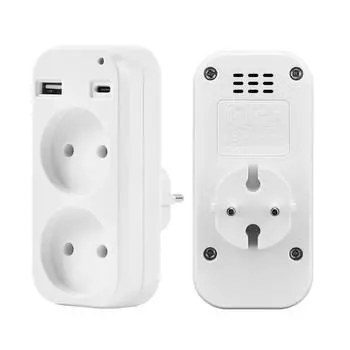 Переходник на европейскую вилку с двумя розетками, многофункциональная портативная розетка с портом USB Type-C, немецкий, испанский, французский, русский адаптер питания EU