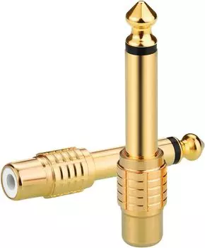 Переходник RCA «мама-папа», медный штырь в стандартный переходник, набор из 2 шт. 6,35 мм, моно, позолоченный (RCA) (Телефон)