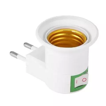 Переходник с вилки ЕС на патрон Е27 с выключателем, 220V one size