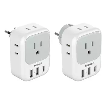 Переходник TESSAN типа C в тип SE для заграничных путешествий, 4 розетки переменного тока с 3 портами USB, совместимый с Европой и другими странами, Корея, Италия,