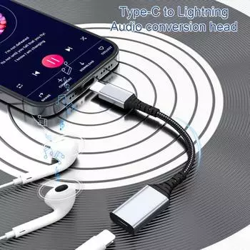 Переходник типа C на 8-контактный разъем для наушников, адаптер с низким улучшенным качеством звука, задержка, устойчивый к изгибу, IPhone для серии 15 серый