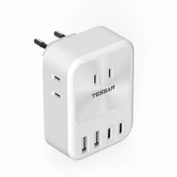 Переходник типа C TESSN 7 функций в 1 с 2 корейскими переходниками для розеток Совместимость с Францией и другими европейскими странами Преобразователь