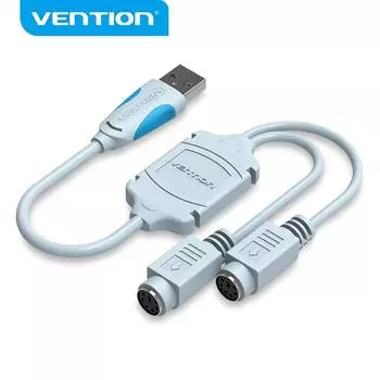 Переходник Vention USB на PS2 USB-папа на PS/2-мама адаптер для клавиатуры, мыши, сканера, портативного компьютера 33cm синий