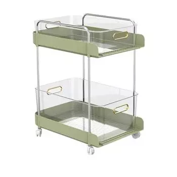 Перекатная тележка 2-ярусная большой вместимости, мобильная хозяйственная тележка, органайзер для хранения книг и продуктов для дома, кухни зелёный
