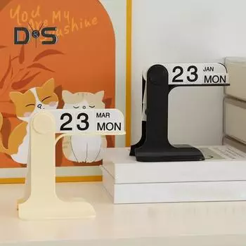 Перекидной вечный календарь 2024-2025 Пластиковый настольный календарь Ежемесячный еженедельный органайзер Ежедневный график Планировщик настольного украшения Домашний офис Декор чёрный