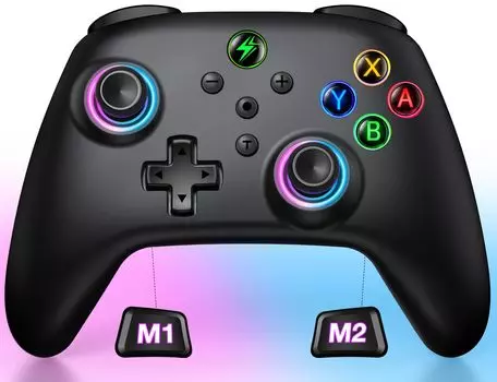 Переключатель 8 цветов RGB Редактирование программ Кнопка «Назад» Режим сна Пробуждение Переключатель Wireless Pro Оснащен гироскопом Rapid Fire Vibration Pro EL APP Настройки Контроллер,