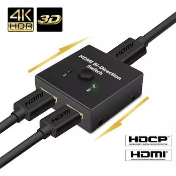 Переключатель HDMI Bi-Direction 2.0 Разветвитель HDMI 1x2/2x1 Адаптер Конвертер 2 в 1 выход для PS4 Pro/4/3 TV Box Переключатель HDMI 4K чёрный
