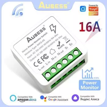 Переключатель монитора мощности Aubess, 16A, Wi-Fi, умный выключатель, DIY выключатель с функцией двустороннего управления, поддержка Yandex Alice Alexa Google Home