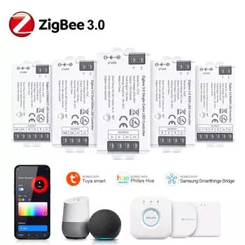 Переключатель Samrt работает с Zigbee 3.0 Tuya Smart Life APP Control 5V-24V RGBW RGB CCT Переключатель света, совместимый с Alexa Google Home