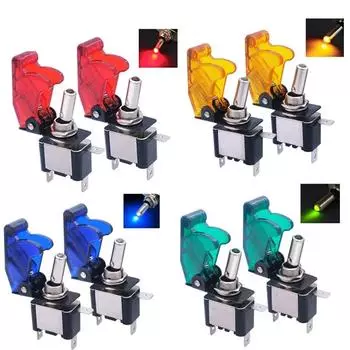 Переключатель светодиодный для модификации автомобиля, кнопочный переключатель с подсветкой, тумблер с защитой откидной крышкой для самолета 12 В 20 А синий