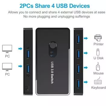 Переключатель USB 3.0 для ПК Принтер Сканер Мышь Клавиатура 2 Компьютера Совместное использование 4 Устройств USB-переключатель