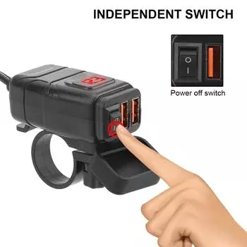 Переключатель ВКЛ ВЫКЛ Двойное зарядное устройство USB QC 3.0 Быстрое зарядное устройство для мотоцикла, устанавливаемое на транспортное средство Адаптер цифрового вольтметра Аксессуары для мотоциклов красный