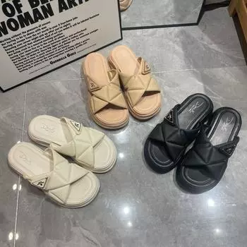 Перекрещенные тапочки женские новые летние персонализированные утолщенные однотонные сандалии с круглым носком, пропускающие воду носки однотонные плоские тапочки 36 коричневый