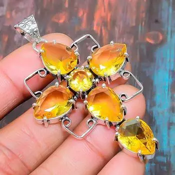 Перекрестный шкентель ювелирных изделий стерлингового серебра 925 самоцвета цитрина Хандмаде на День памяти 2.56 Inches жёлтый