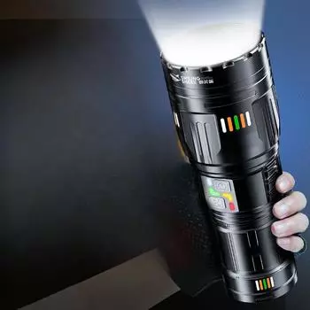 Переменный фокус, сверхдлительный срок службы, фонарик высокой яркости, сильный уличный свет, большая дальность действия, цветной ночник, фонарик из алюминиевого сплава чёрный