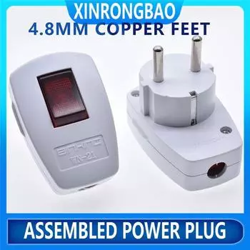 Перемонтируемая вилка европейского стандарта, 2-контактный адаптер для дорожной вилки, выключатель питания, разъем для розетки