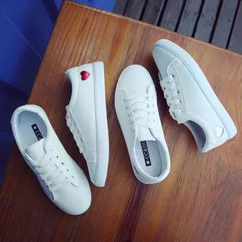 Perennial Little White Shoes Женские универсальные студенческие туфли Love Flat Casual Board Shoes Harajuku Leather Surface Женская обувь Ins Tide 35 красный