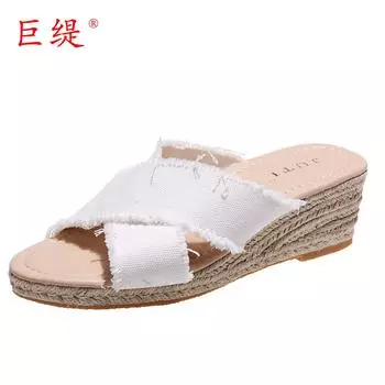 Perennial model 2025 summer new wish Amazon independent station eaby foreign trade large size wedge hemp rope women s shoes 35