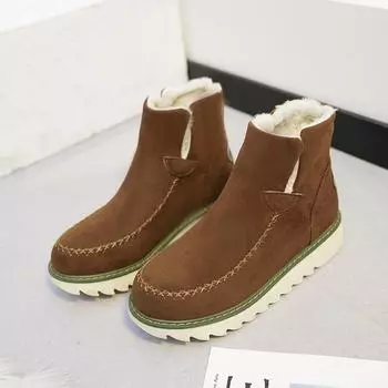 Perennial spot flat-bottomed snow boots women s 2025 winter new Korean version solid-color short boots velvet warm women s cotton shoes 36 чёрный