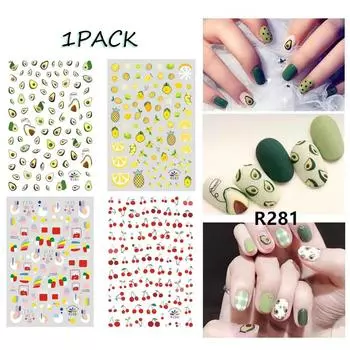 Перенос воды, фруктовая наклейка, радужные наклейки, летний маникюрный декор «сделай сам», разноцветный