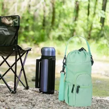 Переноска для бутылки с водой с плечевым ремнем Карманный дизайн на молнии Износостойкая фляга Держатель для бутылки с водой Сумка-слинг зелёный