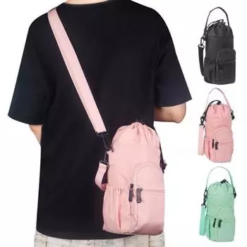 Переноска для бутылки с водой с плечевым ремнем Карманный дизайн на молнии Износостойкая фляга Держатель для бутылки с водой Сумка-слинг зелёный