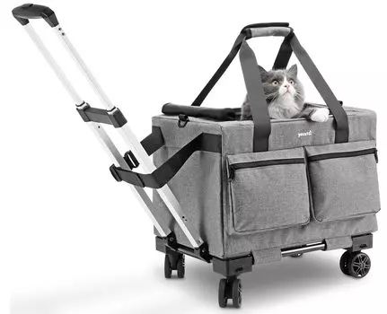 Переноска для домашних животных Pecute Pet Carrier Переноска для домашних животных с колесиками Тележка для переноски кошек Прочная конструкция 2-сторонняя переноска для собак и маленьких собак Чехол для переноски домашних животных Складной Съемные колеса