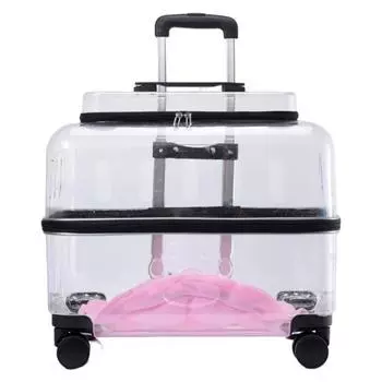 Переноска для кошек на колесах Прозрачная переноска для домашних животных Чехол на тележке для кошек с дышащими отверстиями Большой пространственный рюкзак для кошек для путешествий и пеших прогулок синий