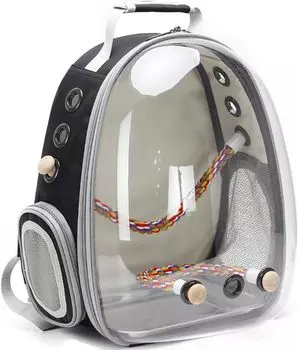 Переноска для птиц, портативная транспортная клетка для птиц с веревкой для окуня для попугая, ара, корелла, птичий дорожный космический рюкзак с попугаем, сумка для птиц чёрный