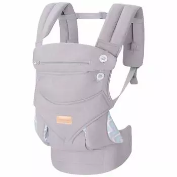 Переноска-кенгуру ANMERCO Baby Piggyback с поддержкой поясницы, которая уменьшается для новорожденных и детей до 3 лет, светло-серая, обнимает лицом к лицу, лицом вперед