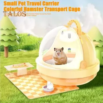 Переносная клетка для хомяка с бутылкой для воды, переносная пластиковая клетка для морских свинок, для мелких животных, песчанок, мышей, карликовых хомяков розовый