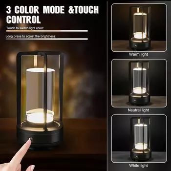 Переносная металлическая настольная лампа, беспроводная настольная лампа, работающая от аккумулятора, переносная светодиодная настольная лампа с 3 цветами, плавная регулировка яркости 3Color Dimmable золотистый