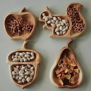 Переносная тарелка для закусок Компактное хранение Белка Деревянный поднос для закусок Поднос для фруктов Груша Яблоко Контейнер для орехов Посуда Аксессуары
