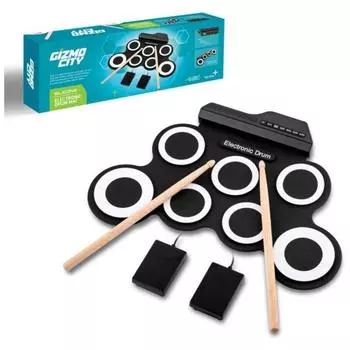 Переносная ударная установка, 7 барабанных поверхностей, вращающиеся инструментальные барабаны и барабанные палочки, идеально подходит для начинающих, идеально подходит в качестве рождественского подарка чёрный