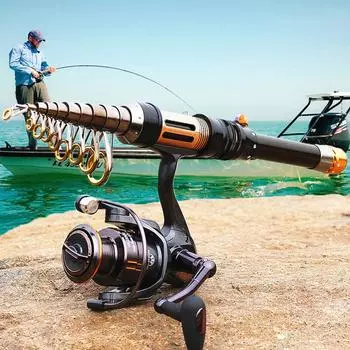 Переносное спиннинговое телескопическое удилище Sougayilang и комплекты спиннинговых катушек 13+1BB 1.3M Rod with WQ2000 Reel