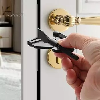Переносной дверной замок Дополнительная конфиденциальность Домашняя безопасность Дверной стопор Блокировка Замок Гостиничный Квартира Общежитие Путешествия Металлический дверной шкафчик чёрный