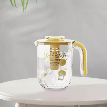 Переносной кувшин для воды с крышкой и ручкой для легкой очистки и сервировки жёлтый