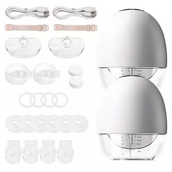 Переносной молокоотсос Электрический молокоотсос без помощи рук со светодиодным экраном для грудного вскармливания 4 режима 9 уровней всасывания Низкий уровень шума с сбором молока на 150 мл 1 Pack белый