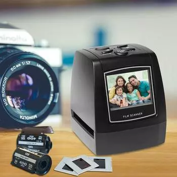 Переносной сканер негативных пленок, конвертер слайд-пленок 35/135 мм, средство просмотра цифровых изображений с 2,4-дюймовым ЖК-дисплеем, встроенное программное обеспечение для редактирования чёрный