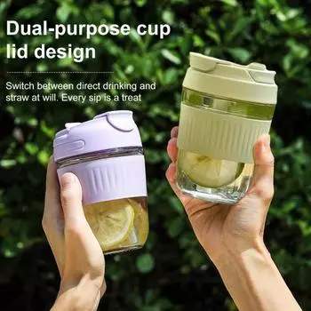 Переносной стеклянный стакан с силиконовой трубочкой 350/500 мл, герметичная многоразовая кофейная кружка 350ml мятный зеленый