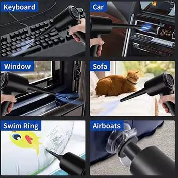 Переносной воздушный пылесос для чистки компьютера, 51000 об/мин, беспроводной сжатый воздуходув со светодиодной подсветкой для чистки клавиатуры ПК чёрный
