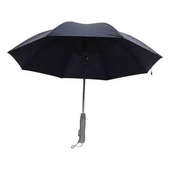 Переносной зонт от солнца с вентилятором и распылителем UPF 50+ Защита от ультрафиолета 8 спиц Перезаряжаемый солнцезащитный чёрный