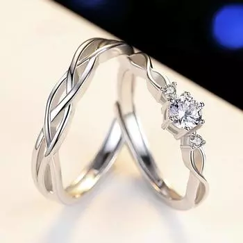 Переплетенные Любовь Пара Открытое Кольцо Стерлингового Серебра Синий Шелк Пара Простой Подарок Предложение opening adjustable