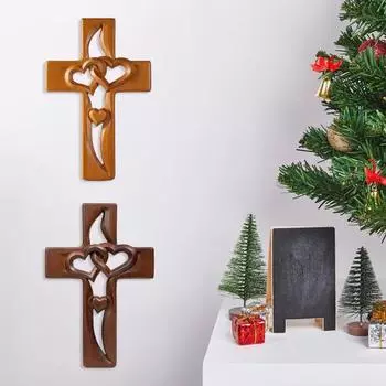 Переплетенные сердца Крест настенное украшение ручной работы деревянный двойной полый Любовь Сердце Вера темно-коричневого