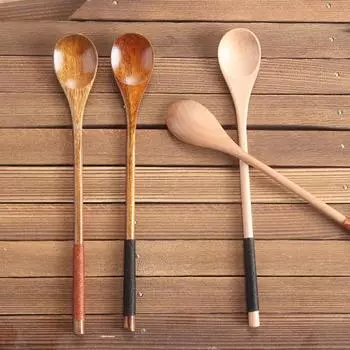 Переплетная деревянная длинная ручка, кофейный суп, приправа, ложка для смешивания, чайная ложка, посуда B чёрный