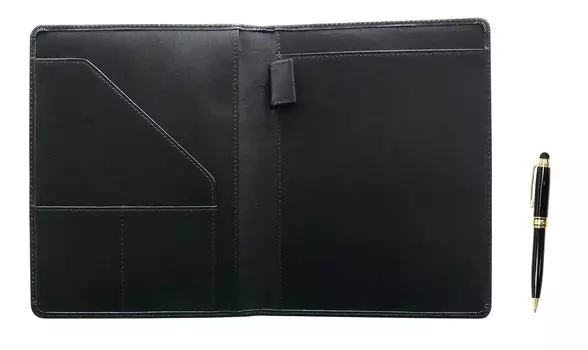 Переработанная коровья кожа B6 Бизнес-холдер с сенсорным управлением смартфоном и металлический мини-набор ретро шариковой ручки с вращающимся механизмом (T23-LSB6BHA-TK66A) чёрный