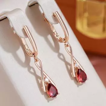 Пересекающиеся полые геометрические украшения, подвеска с красным цирконом, серьги золотого цвета для женщин, модные аксессуары красный