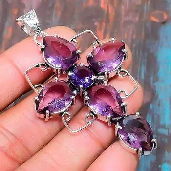 Пересеките кулон ювелирных изделий стерлингового серебра 925 драгоценных камней аметиста ручной работы для благодарения 1.77 Inches фиолетовый